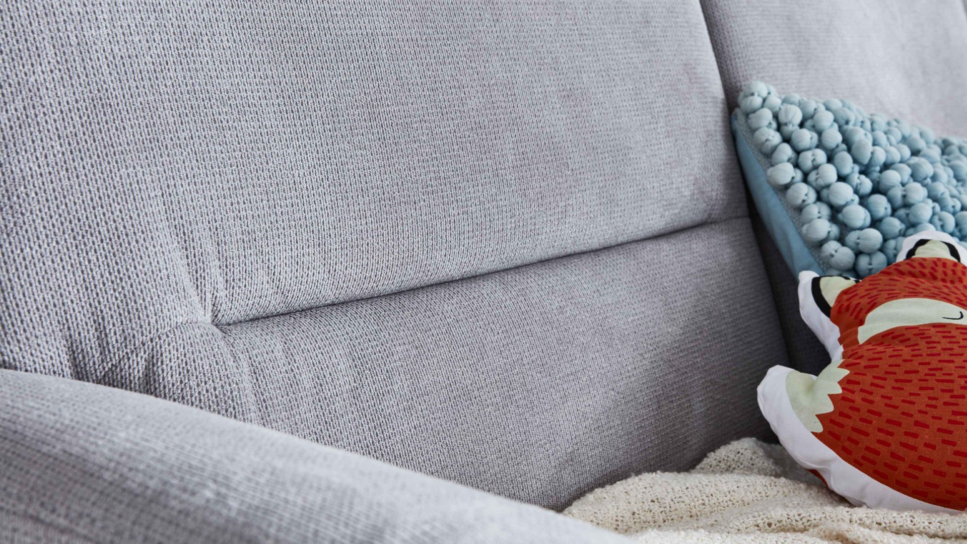 Ecksofa modulmaster aus Stoff in Hellgrau Modulmaster MM-PP1013 - Polsterecke silberfarbene Chenille & Alufüße - Stellfläche ca. 253 x 273 cm