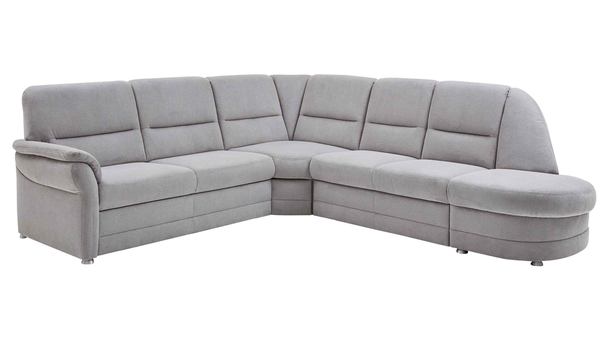 Ecksofa modulmaster aus Stoff in Hellgrau Modulmaster MM-PP1013 - Polsterecke silberfarbene Chenille & Alufüße - Stellfläche ca. 253 x 273 cm