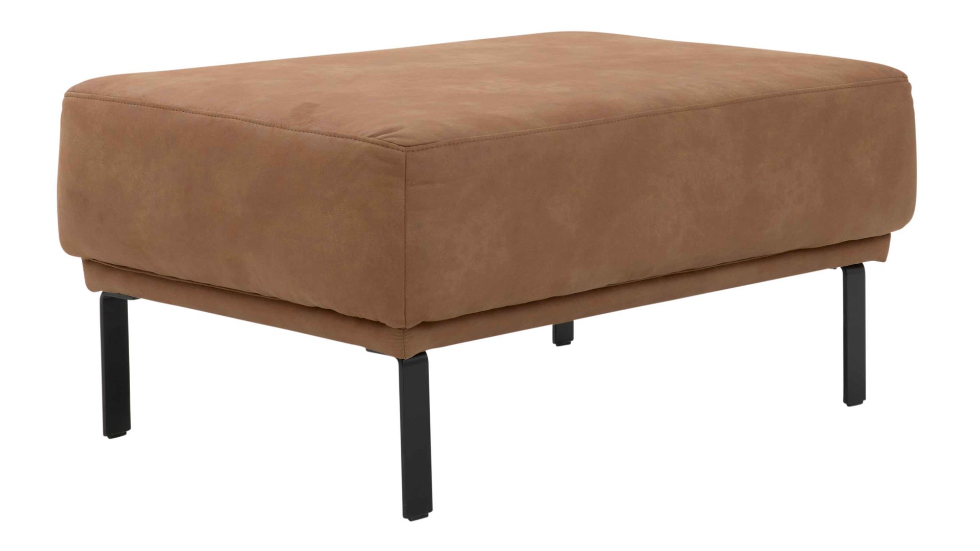 Polsterhocker Interliving aus Stoff in Hellbraun Interliving Sofa Serie 4254 – Polsterhocker cognacfarbene Mikrofaser Magnum & schwarze Metallfüße 4.35 – ca. 65 x 95 cm