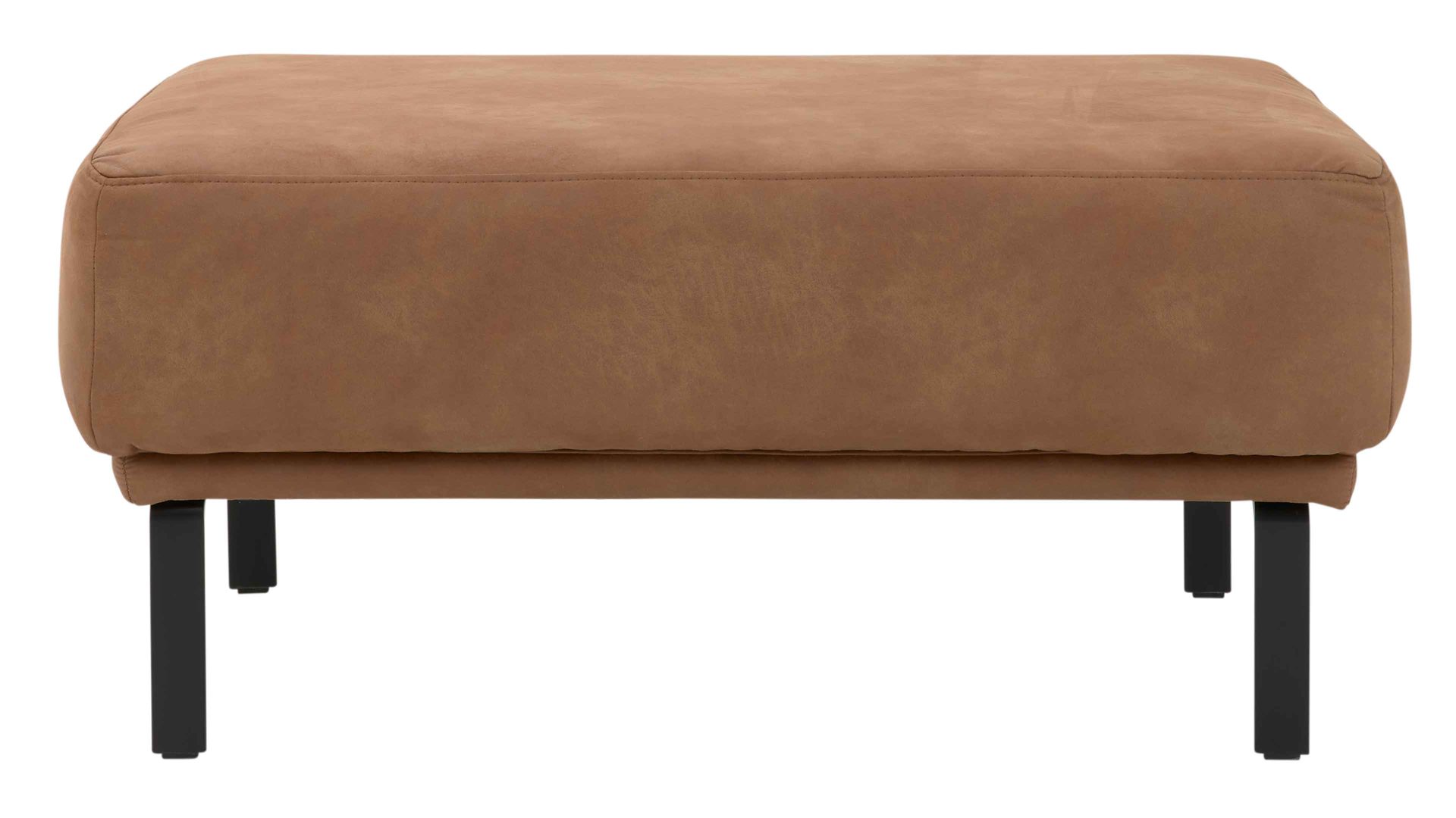 Polsterhocker Interliving aus Stoff in Hellbraun Interliving Sofa Serie 4254 – Polsterhocker cognacfarbene Mikrofaser Magnum & schwarze Metallfüße 4.35 – ca. 65 x 95 cm