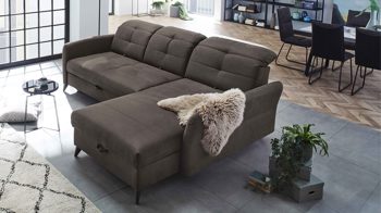 Ecksofa Job aus Stoff in Dunkelbraun Funktions-Ecksofa Loft dunkelbraune Mikrofaser 504.08 - Stellfläche ca. 267 x 209 cm
