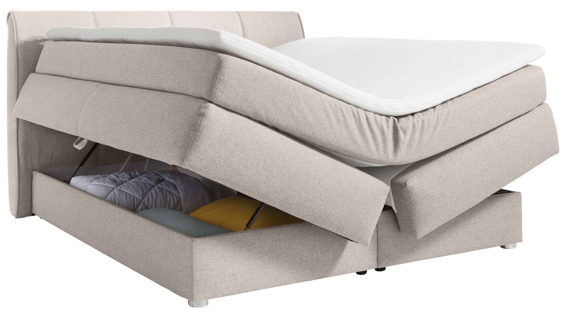 Boxspringbett Jockenhöfer aus Stoff in Grau Boxspringbett Carla Mix beigegraues Flachgewebe 414.07 – Liegefläche ca. 180 x 200 cm