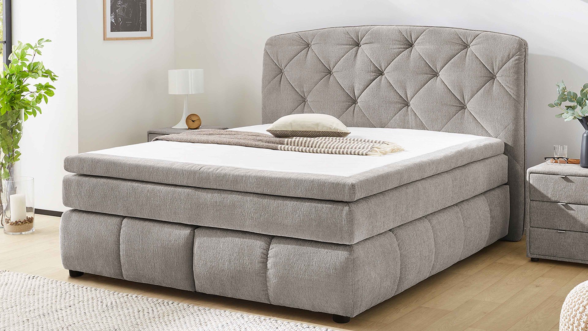 Boxspringbett Jockenhöfer aus Stoff in Grau Boxspringbett Mila Mix graue Chenille 444.19 – Liegefläche ca. 180 x 200 cm