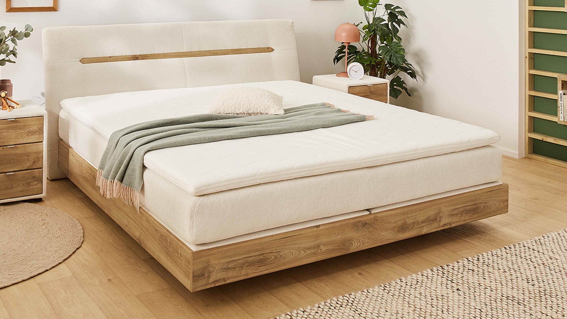 Boxspringbett Jockenhöfer aus Stoff in Beige Boxspringbett Hetty Mix beiger Chenillebezug 444.07 – Liegefläche ca. 180 x 200 cm