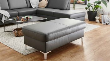 Polsterhocker modulmaster aus Leder in Anthrazit Modulmaster MM-PN1168 - Funktionshocker XXL-HoF anthrazitfarbenes Leder Torro & Alu-Winkelfüße - ca. 130 x 65 cm