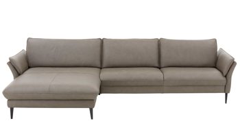 Ecksofa Hukla® aus Leder in Grau Ecksofa graues LongLife-Leder & schwarze Metallfüße - Stellfläche ca. 172 x 334 cm
