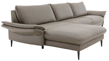 Ecksofa Hukla® aus Leder in Grau Ecksofa graues LongLife-Leder & schwarze Metallfüße - Stellfläche ca. 172 x 334 cm