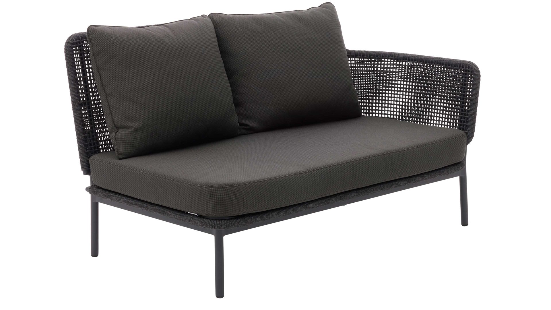 Gartenmöbel-Set Interliving aus Stoff in Grau Interliving Gartenmöbel Serie 7005 – Loungemöbel-Set graues Kordelgeflecht & dunkelgrauer Olefinbezug, Teakholz & Aluminium