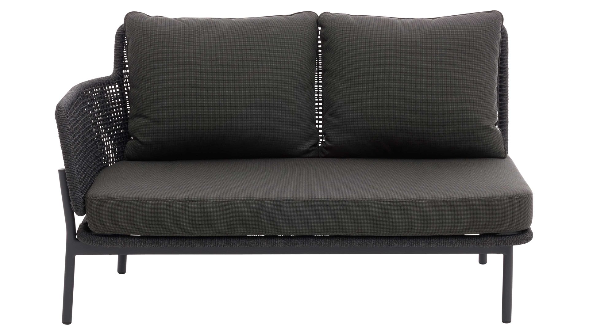 Gartensofa Interliving aus Kunstfaser in Dunkelgrau Interliving Gartenmöbel Serie 7005 - Modul G729 links, graues Kordelgeflecht & dunkelgrauer Olefinbezug - Breite ca. 130 cm