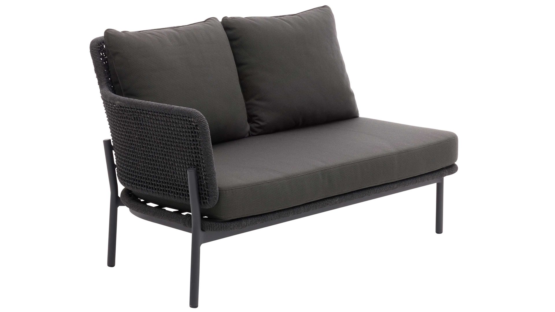 Gartensofa Interliving aus Kunstfaser in Dunkelgrau Interliving Gartenmöbel Serie 7005 - Modul G729 links, graues Kordelgeflecht & dunkelgrauer Olefinbezug - Breite ca. 130 cm