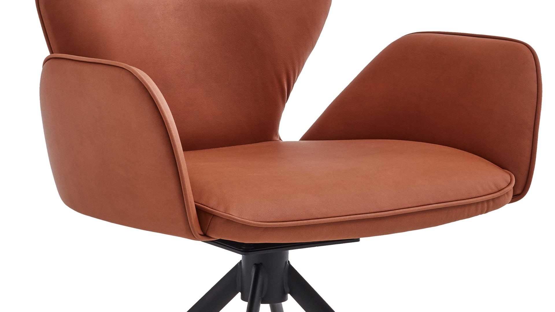 Polsterstuhl Niehoff sitzmoebel aus Stoff in Orange NIEHOFF SITZMÖBEL Cloudy - Armlehnstuhl mit Drehfunktion cognacfarbene Mikrofaser Gavin & schwarzes Metallgestell