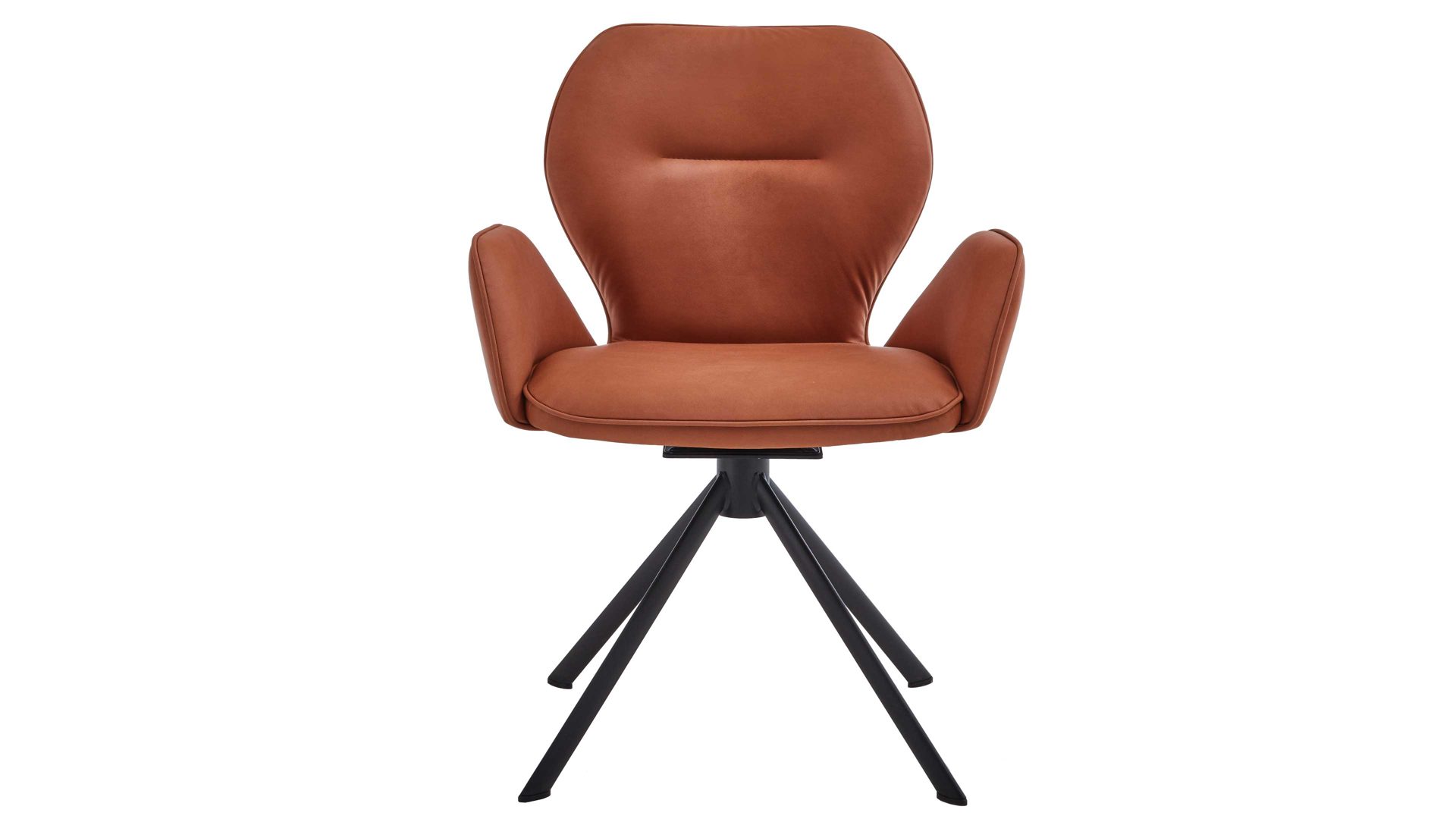 Polsterstuhl Niehoff sitzmoebel aus Stoff in Orange NIEHOFF SITZMÖBEL Cloudy - Armlehnstuhl mit Drehfunktion cognacfarbene Mikrofaser Gavin & schwarzes Metallgestell