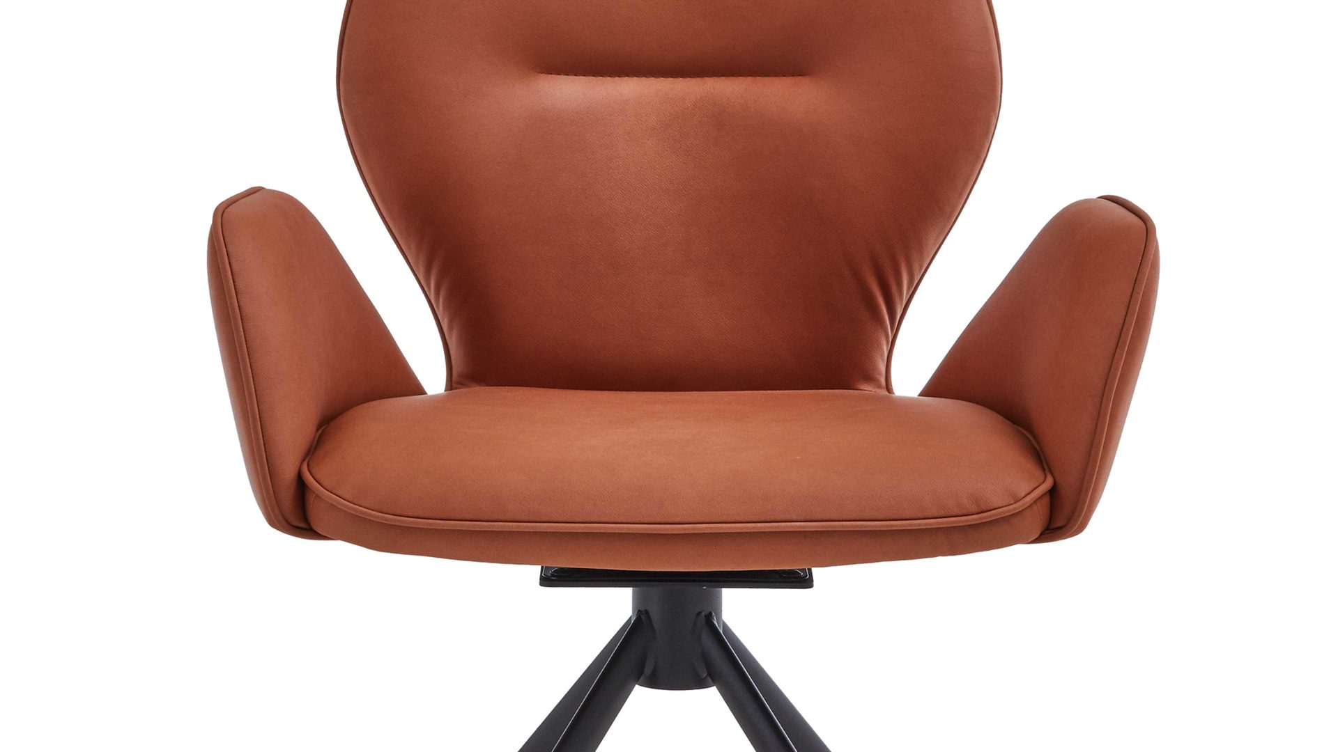 Polsterstuhl Niehoff sitzmoebel aus Stoff in Orange NIEHOFF SITZMÖBEL Cloudy - Armlehnstuhl mit Drehfunktion cognacfarbene Mikrofaser Gavin & schwarzes Metallgestell