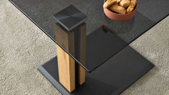 Beistelltisch Interliving aus Glas in Dunkelgrau Interliving Couchtisch Serie 6211 - Beistelltisch GPA-EBI graues Parsolglas & Wildeiche - ca. 55 x 47 cm