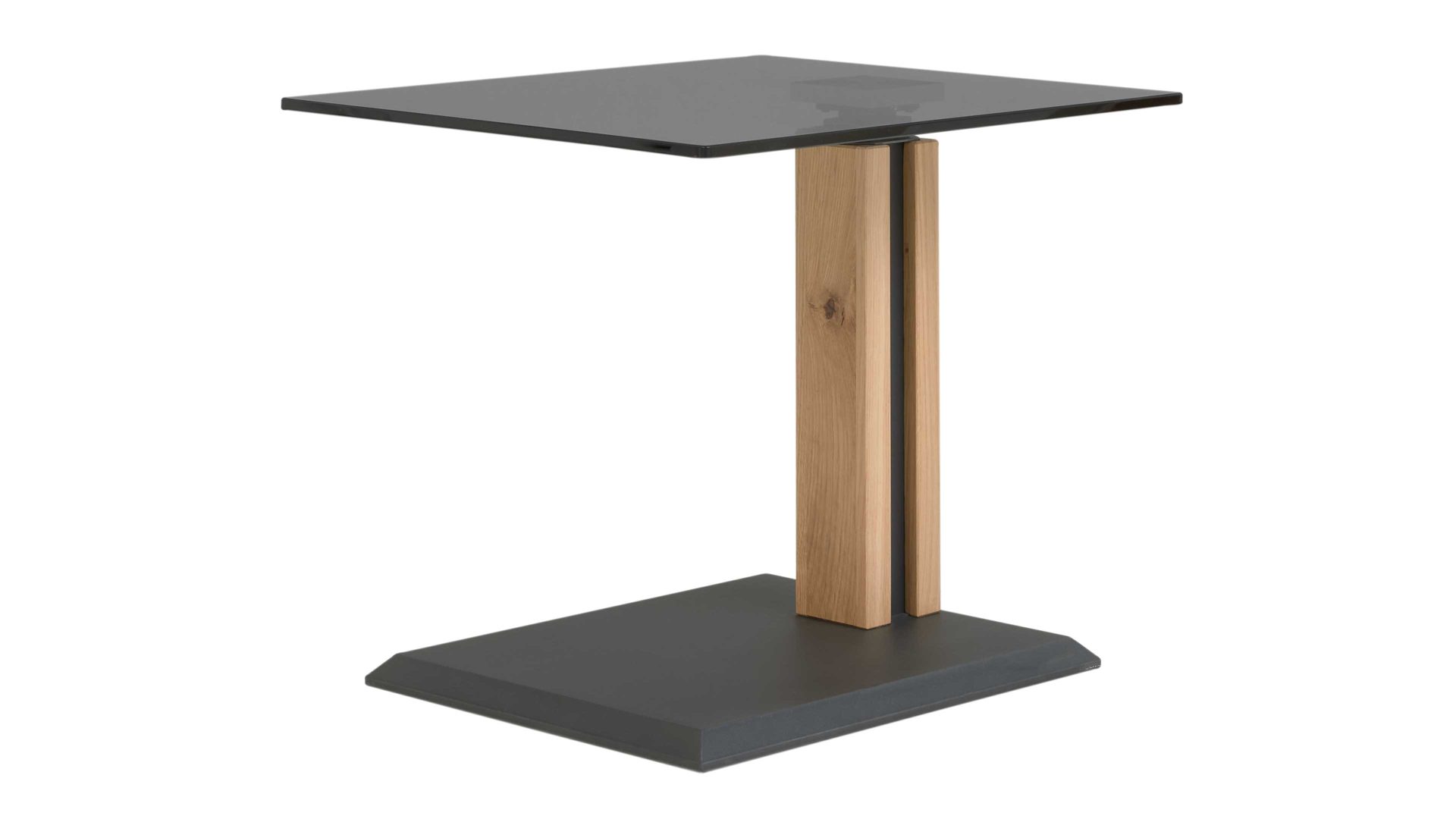 Beistelltisch Interliving aus Glas in Dunkelgrau Interliving Couchtisch Serie 6211 - Beistelltisch graues Parsolglas & Wildeiche - ca. 55 x 47 cm