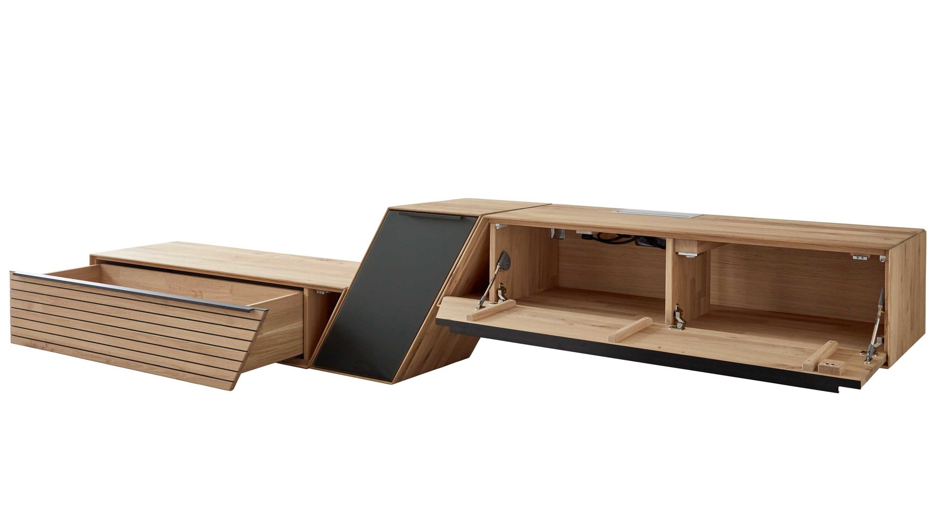 Wohnwand Decker aus Holz in Holzfarben Wohnkombination biancofarbene Asteiche – fünfteilig, Breite ca. 344 cm