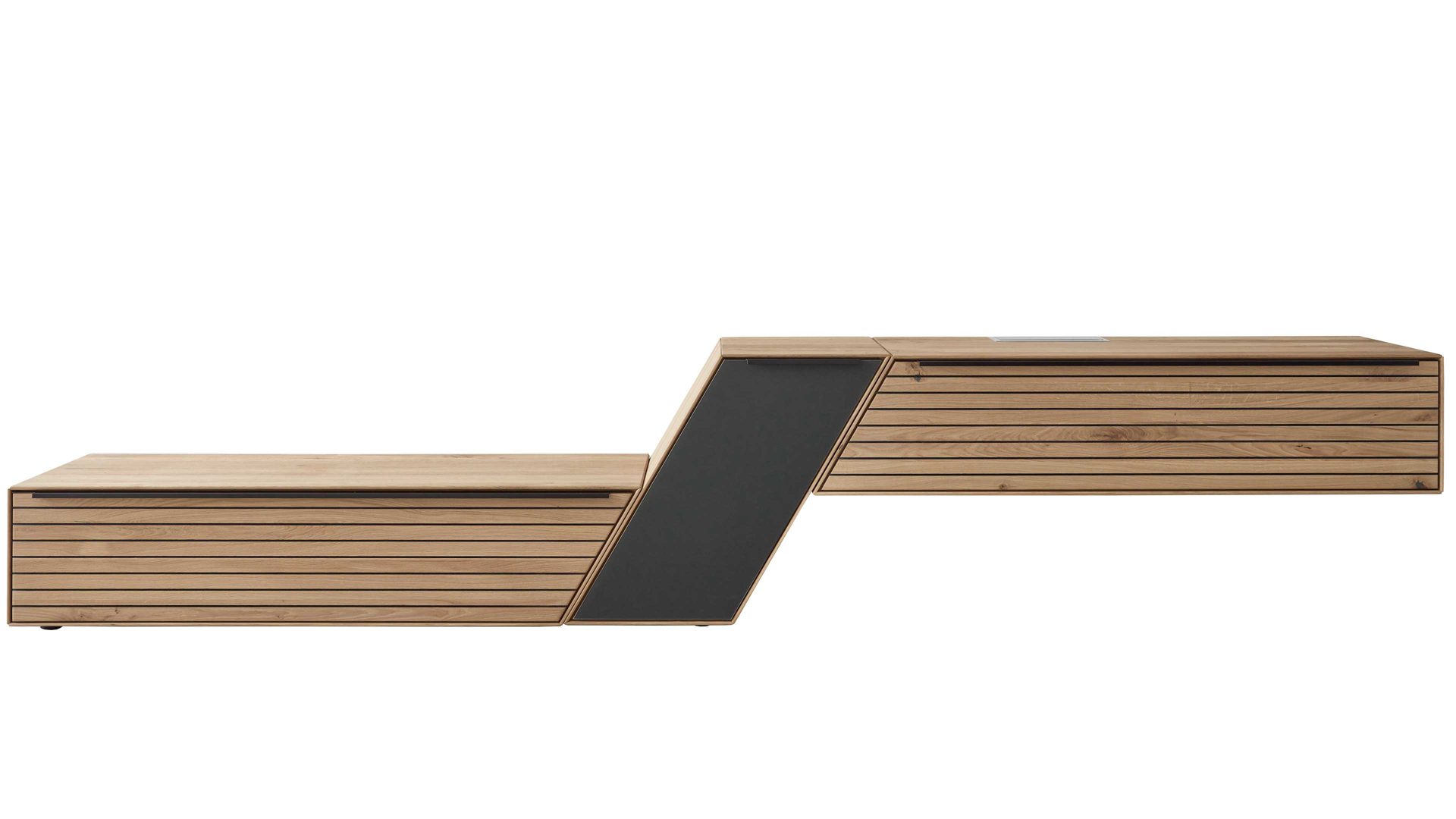 Wohnwand Decker aus Holz in Holzfarben Wohnkombination biancofarbene Asteiche – fünfteilig, Breite ca. 344 cm