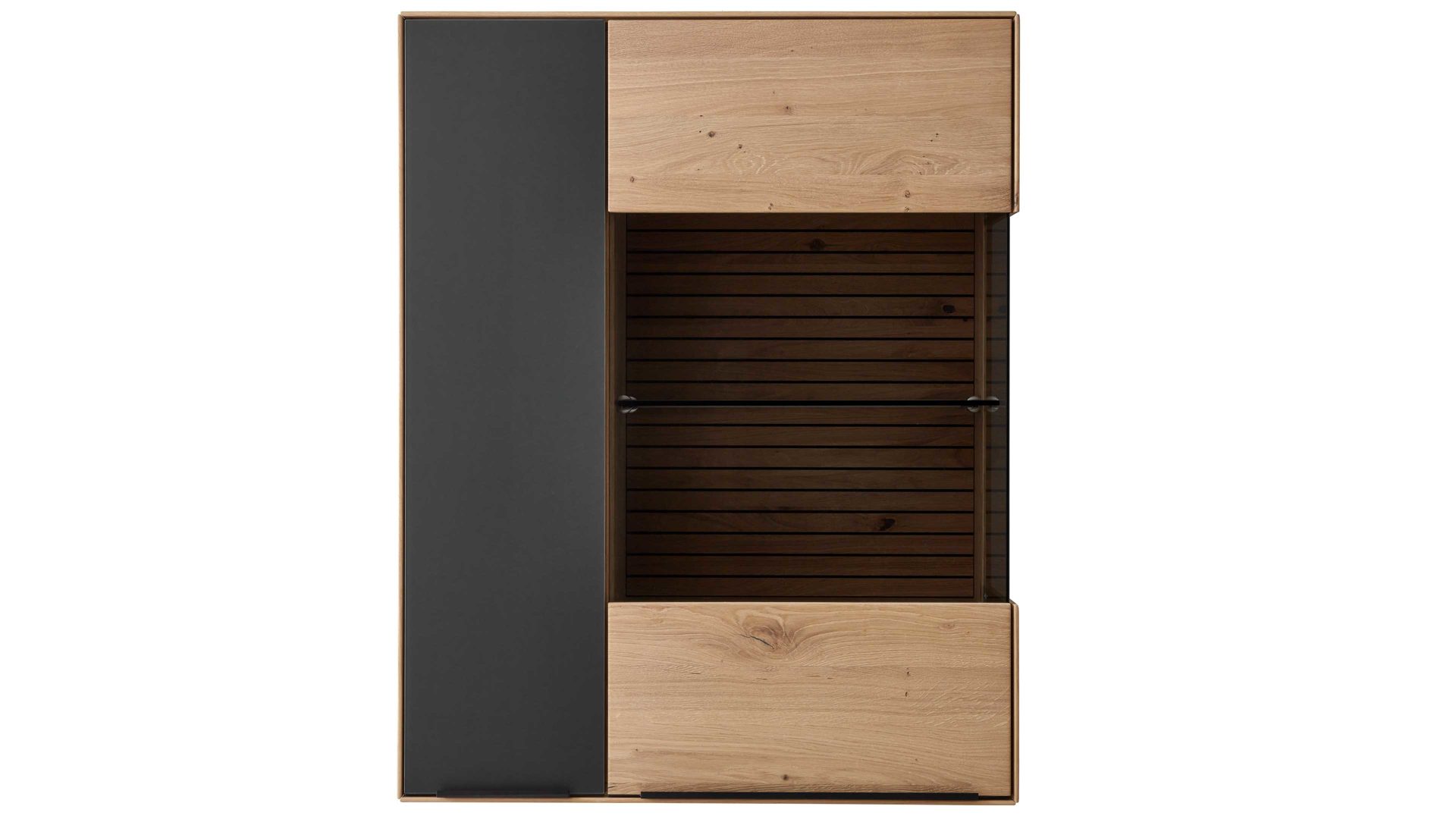 Wohnwand Decker aus Holz in Holzfarben Wohnkombination biancofarbene Asteiche – fünfteilig, Breite ca. 344 cm