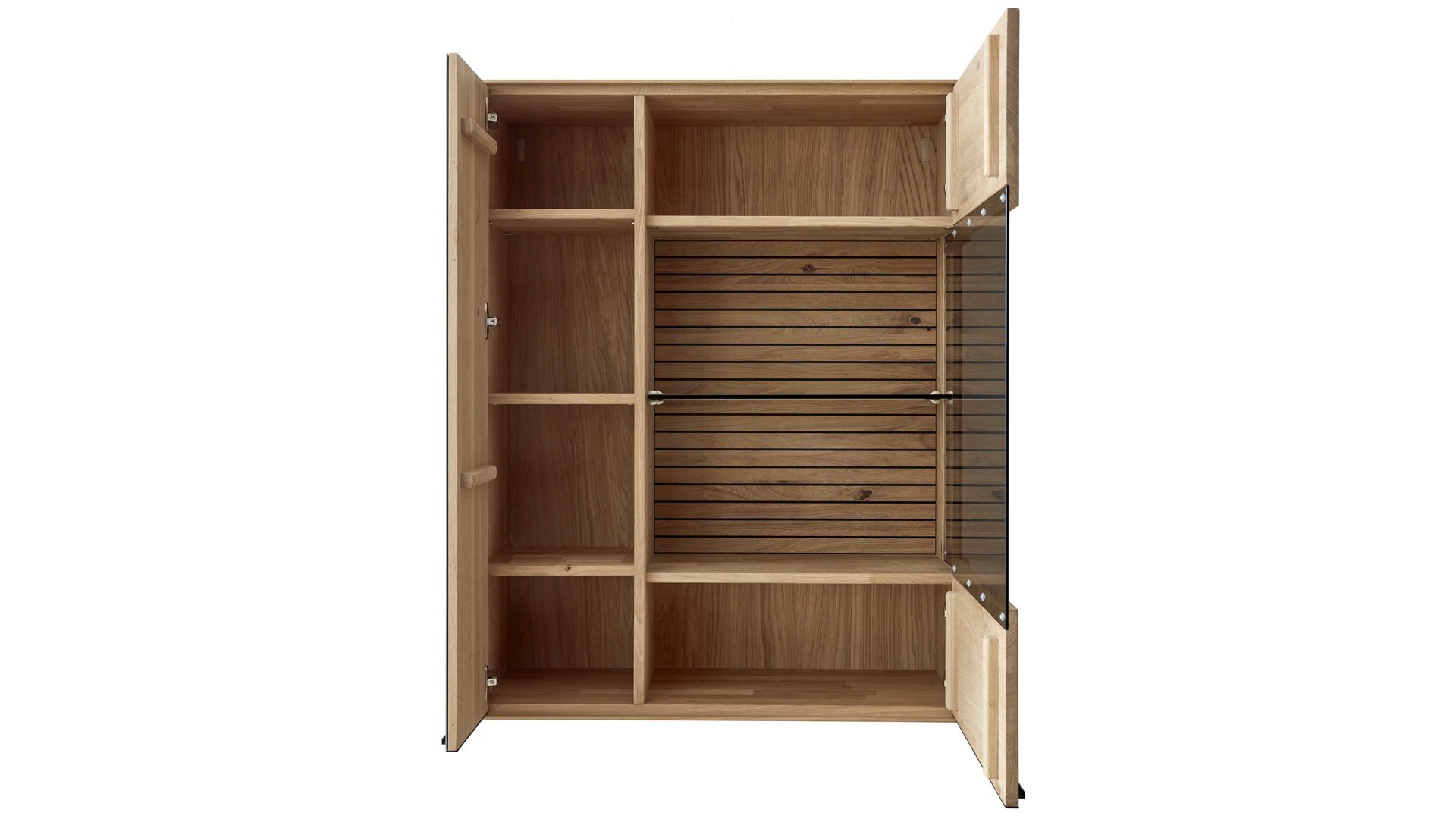 Wohnwand Decker aus Holz in Holzfarben Wohnkombination biancofarbene Asteiche – fünfteilig, Breite ca. 344 cm