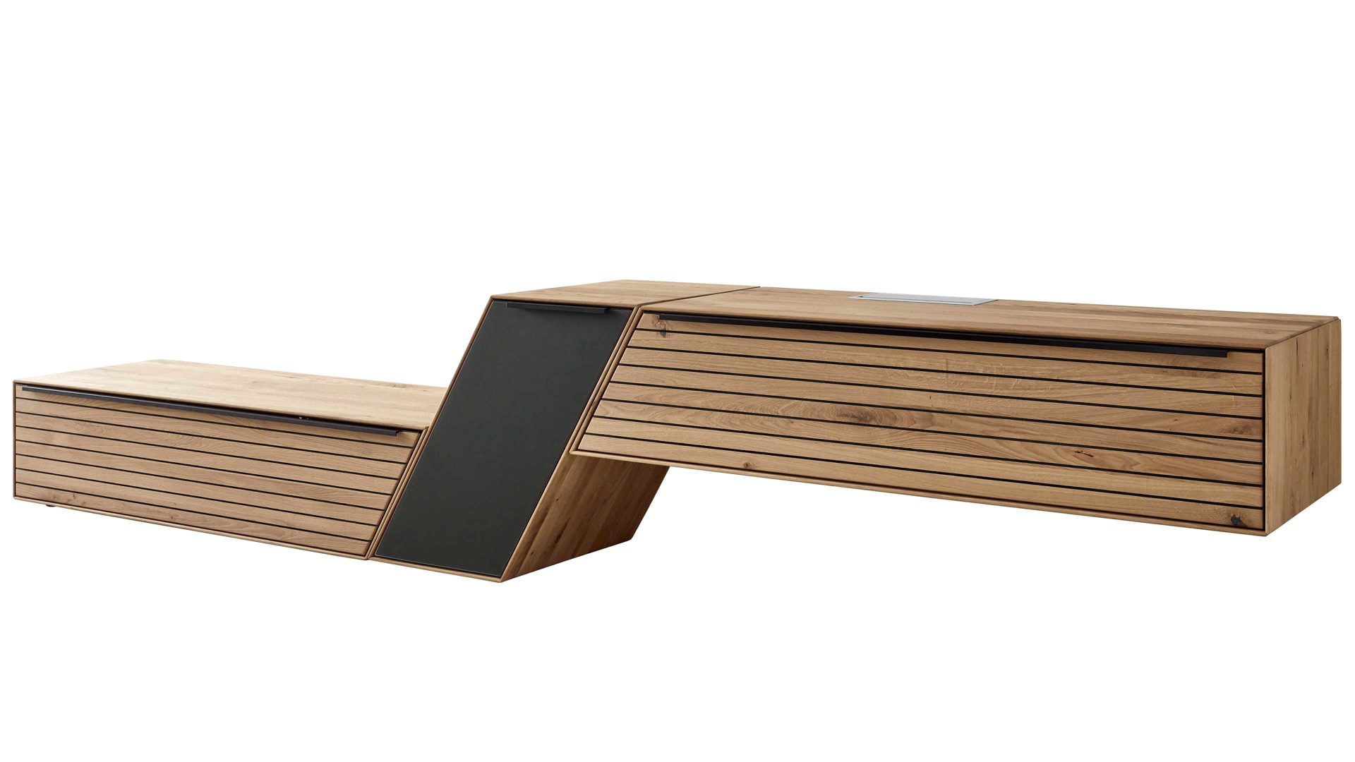 Wohnwand Decker aus Holz in Holzfarben Wohnkombination biancofarbene Asteiche – fünfteilig, Breite ca. 344 cm