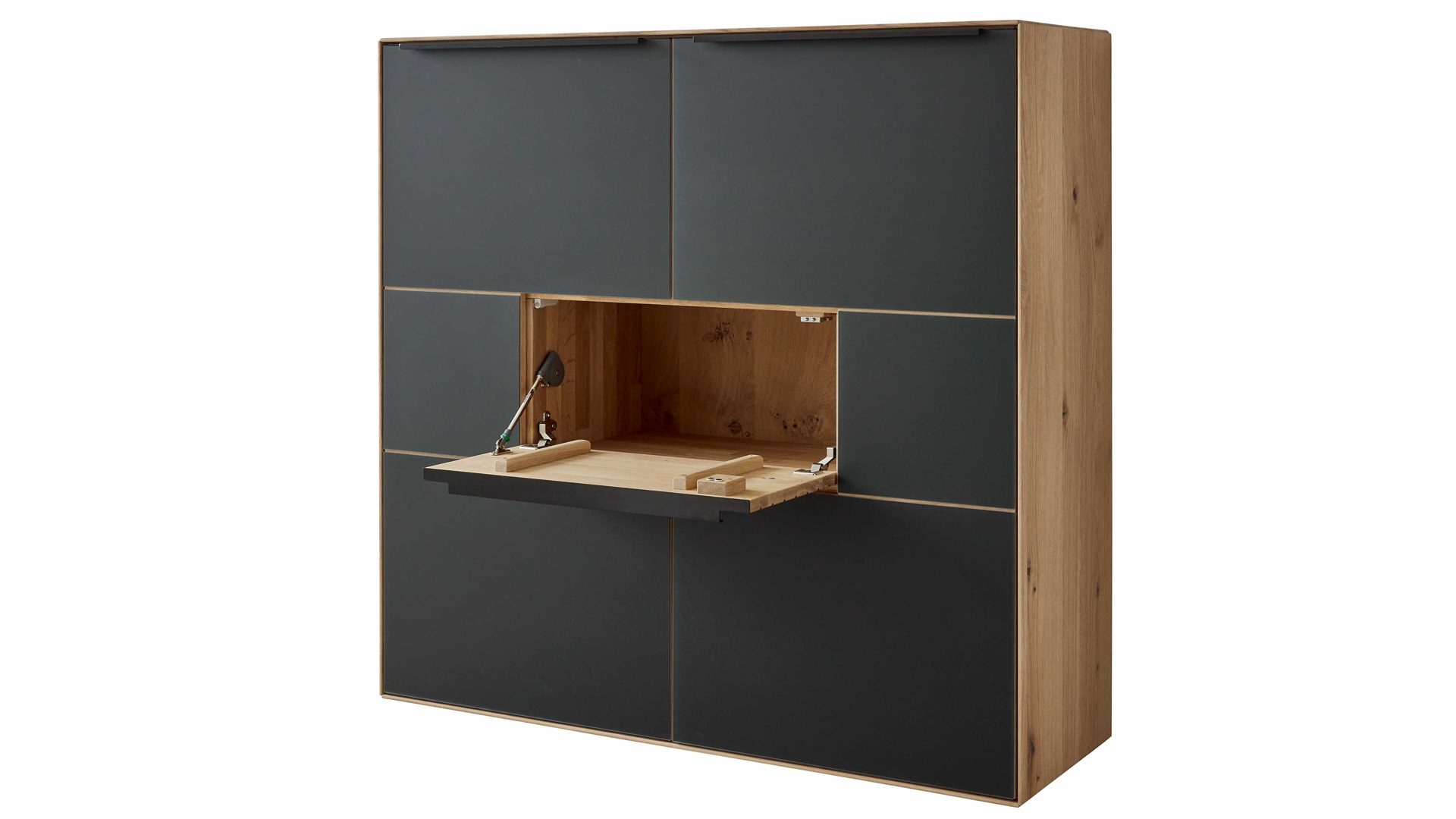 Highboard Decker aus Holz in Anthrazit Highboard anthrazitfarbene Glastüren – Breite ca. 122 cm