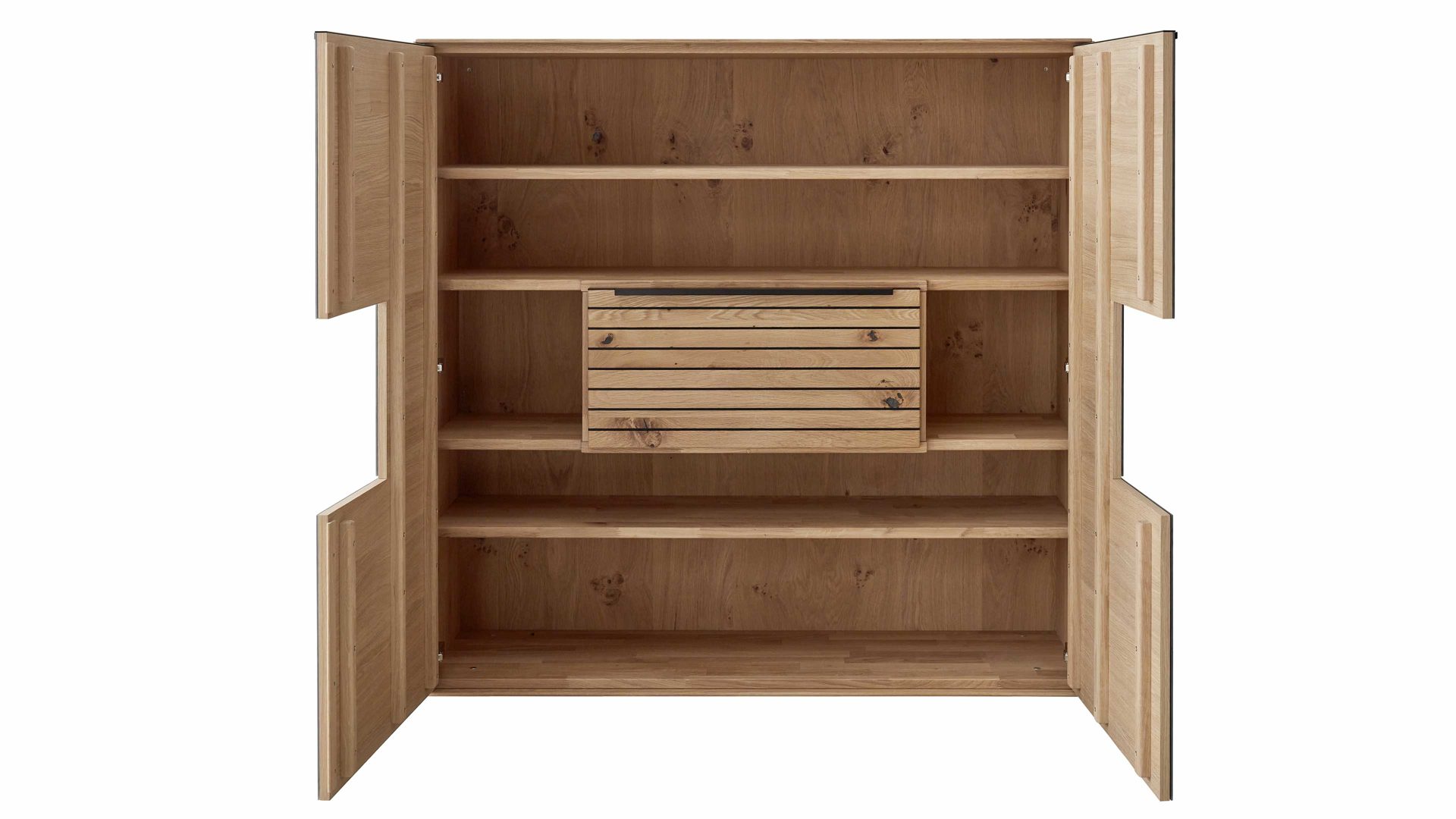 Highboard Decker aus Holz in Anthrazit Highboard anthrazitfarbene Glastüren – Breite ca. 122 cm