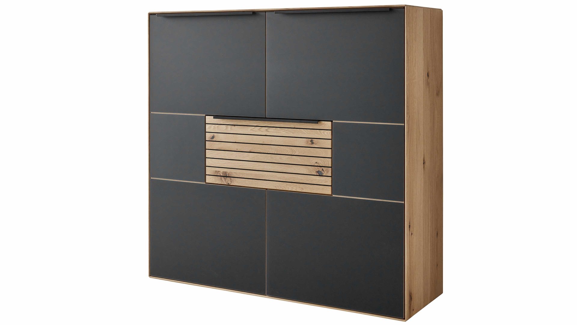 Highboard Decker aus Holz in Anthrazit Highboard anthrazitfarbene Glastüren – Breite ca. 122 cm