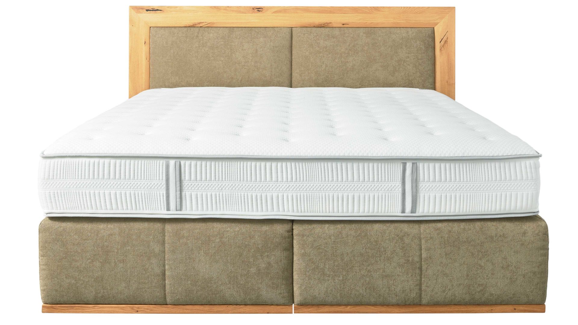 Boxspringbett Interliving aus Stoff in Grün Interliving Boxspringbett Serie 1415 olivgrüner Stoffbezug ELK 323 & Schwebefuß - Liegefläche ca. 180 x 200 cm