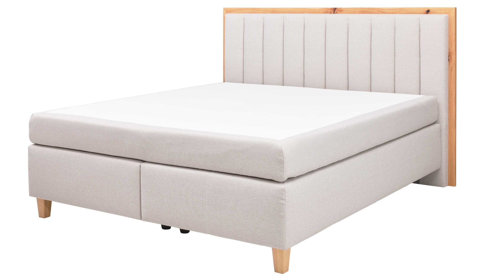 Boxspringbett Interliving aus Stoff in Beige Interliving Boxspringbett Serie 1415 hellbeiger Stoffbezug TBB 2 & Holzfuß H72 - Liegefläche ca. 180 x 200 cm