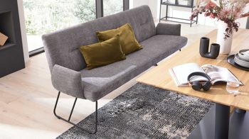 Polsterbank Interliving aus Stoff in Grau Interliving Esszimmer Serie 5504 - Polsterbank 230-200 grauer Bezug Concrete DCT 99 & schwarzes Kufengestell S 346 - Länge ca. 218 cm