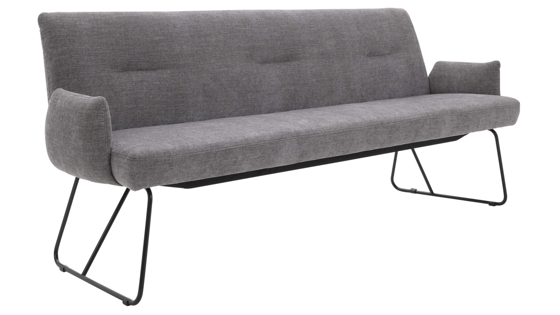 Polsterbank Interliving aus Stoff in Grau Interliving Esszimmer Serie 5504 - Polsterbank 230-200 grauer Bezug Concrete DCT 99 & schwarzes Kufengestell S 346 - Länge ca. 218 cm
