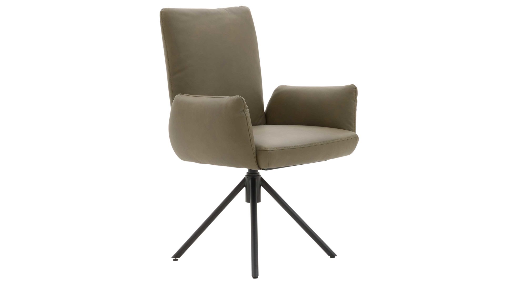 Polsterstuhl Interliving aus Leder in Grün Interliving Esszimmer Serie 5504 - Armlehnstuhl 37 grünes Leder EVI 33 & schwarzer Drehfuß S 349