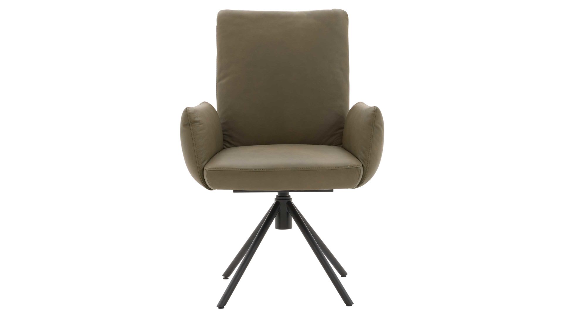 Polsterstuhl Interliving aus Leder in Grün Interliving Esszimmer Serie 5504 - Armlehnstuhl grünes Leder EVI 33 & schwarzer Drehfuß S 349