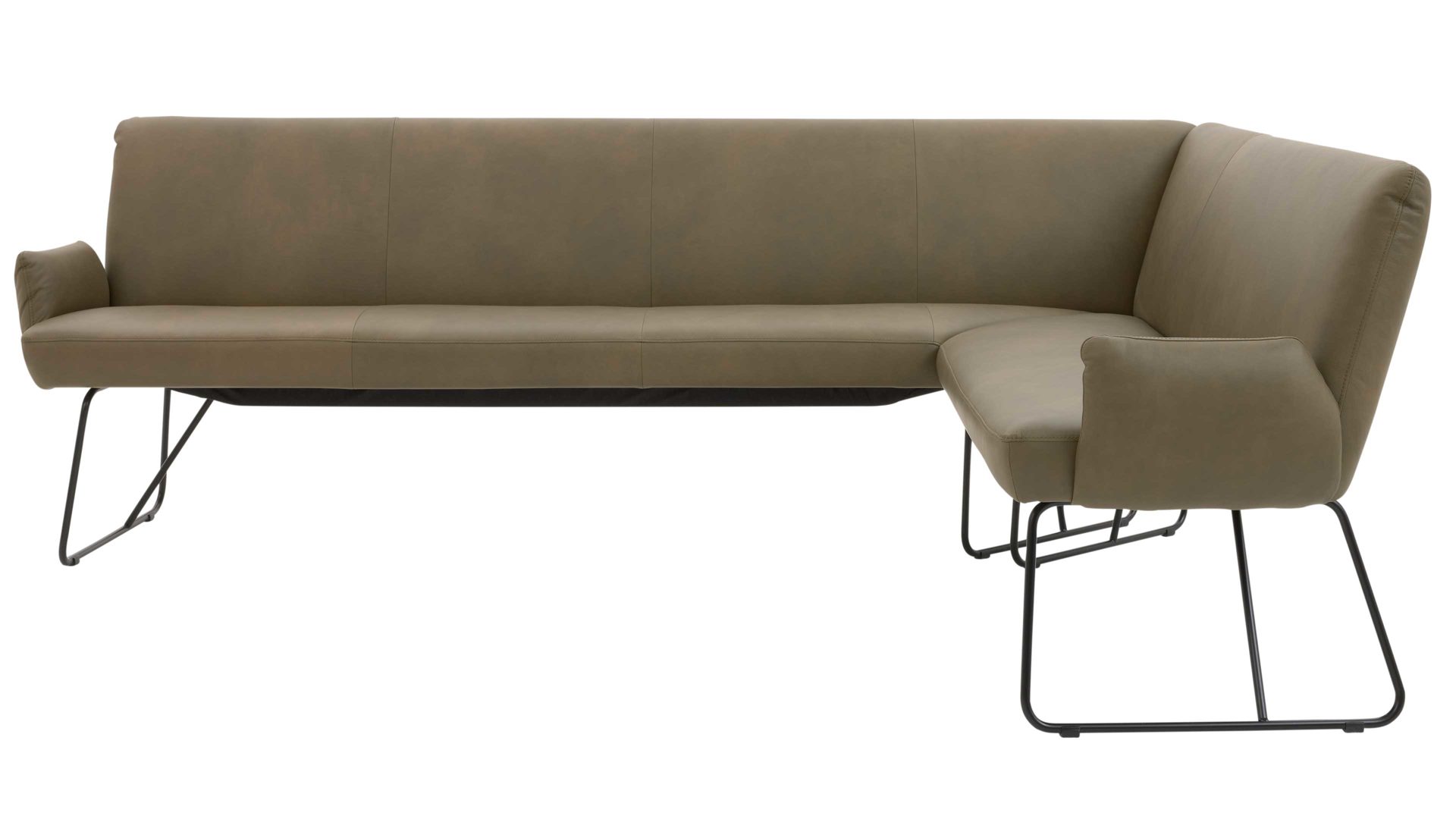 Eckbank Interliving aus Leder in Grün Interliving Esszimmer Serie 5504 - Eckbank grünes Leder EVI 33 & schwarzes Kufengestell S 355 - Stellfläche ca. 249 x 189 cm