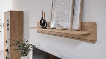 Wandregal Interliving aus Holz in Holzfarben Interliving Wohnzimmer Serie 2024 - Wandregal Eiche - Länge ca. 150 cm