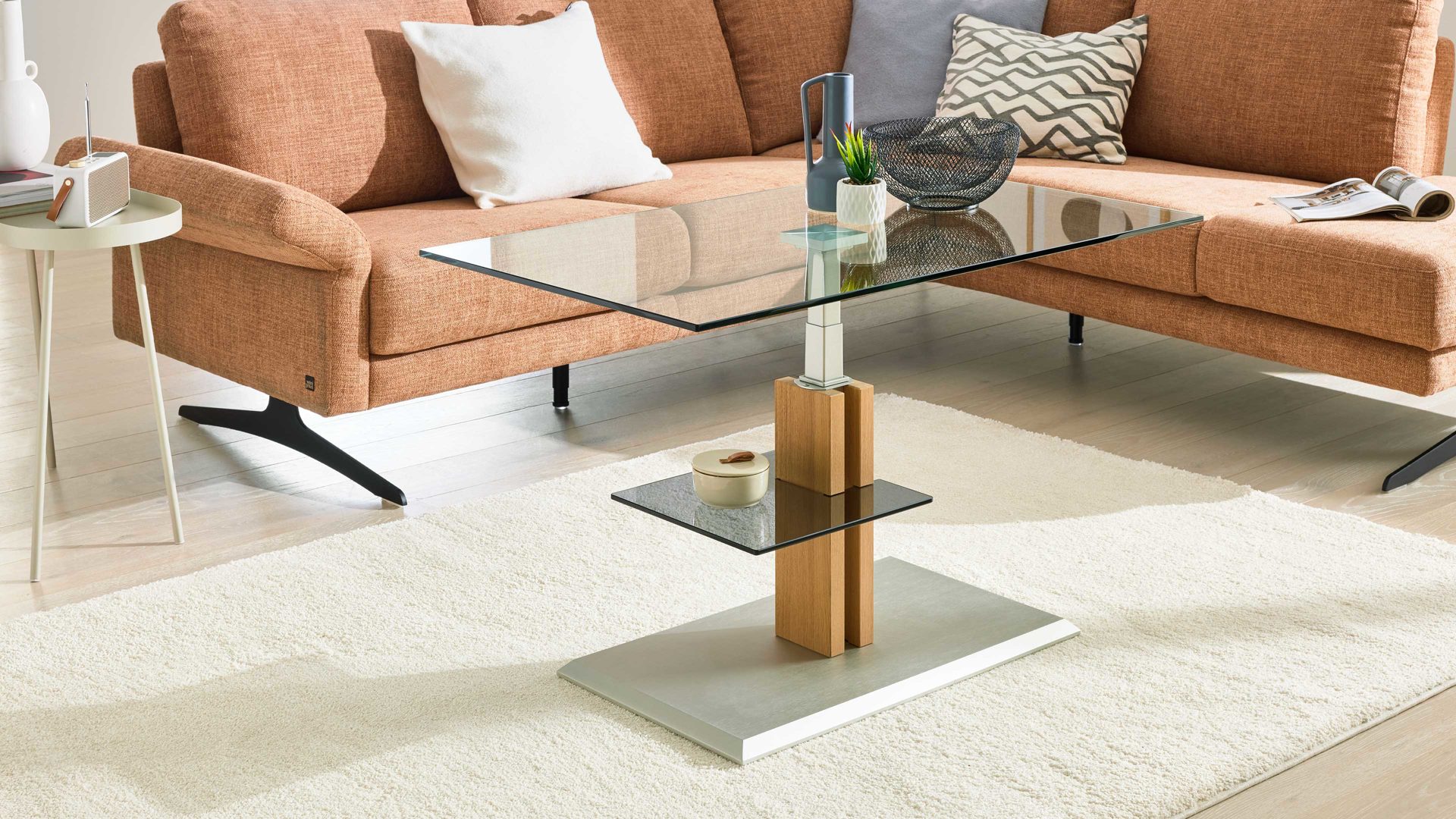 Couchtisch Interliving aus Glas in Transparent Interliving Couchtisch Serie 6212 - Couchtisch GKL-EBI Klarglas & Wildeiche - ca. 100 x 60 cm