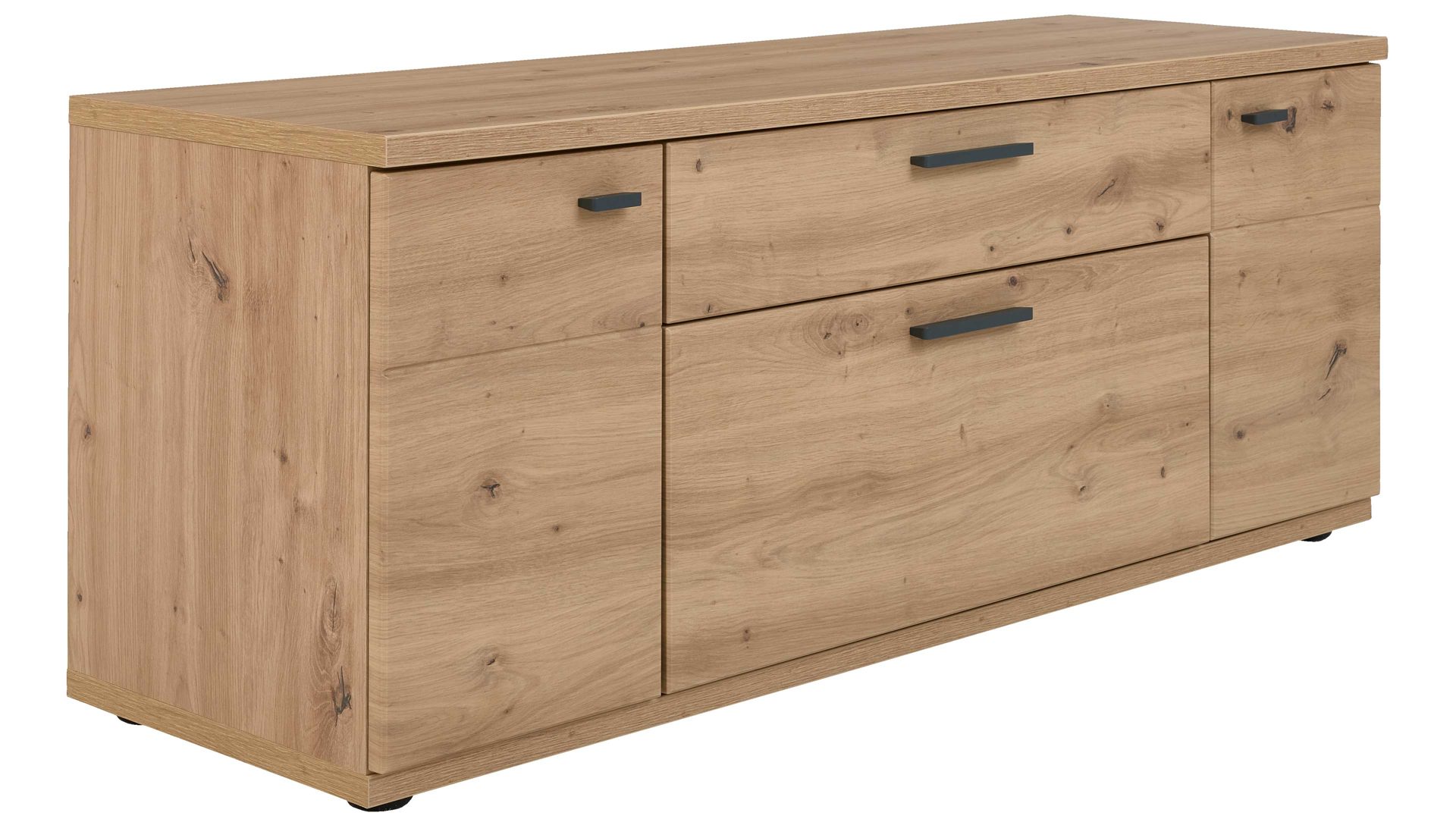 Wohnwand Interliving aus Holz in Holzfarben Interliving Wohnzimmer Serie 2110 - Wohnwand EB33001 Alteiche - fünfteilig, Breite ca. 330 cm