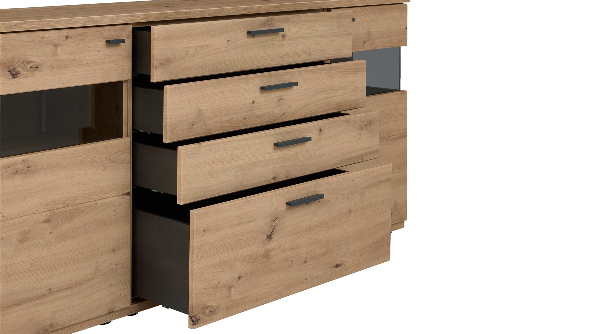 Sideboard Interliving aus Holz in Holzfarben Interliving Wohnzimmer Serie 2110 - Sideboard Alteiche - zwei Türen, vier Schubladen, Breite ca. 180 cm