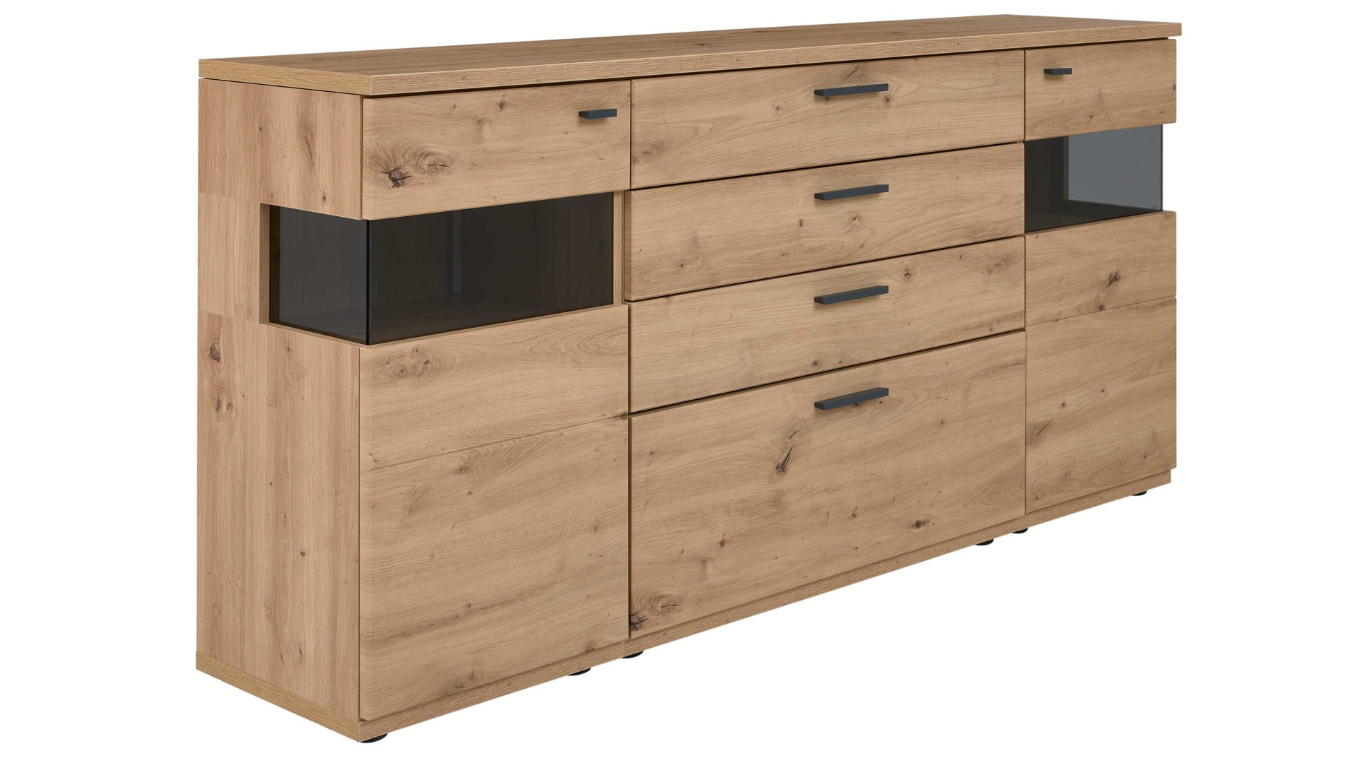 Sideboard Interliving aus Holz in Holzfarben Interliving Wohnzimmer Serie 2110 - Sideboard C18063 Alteiche - zwei Türen, vier Schubladen, Breite ca. 180 cm