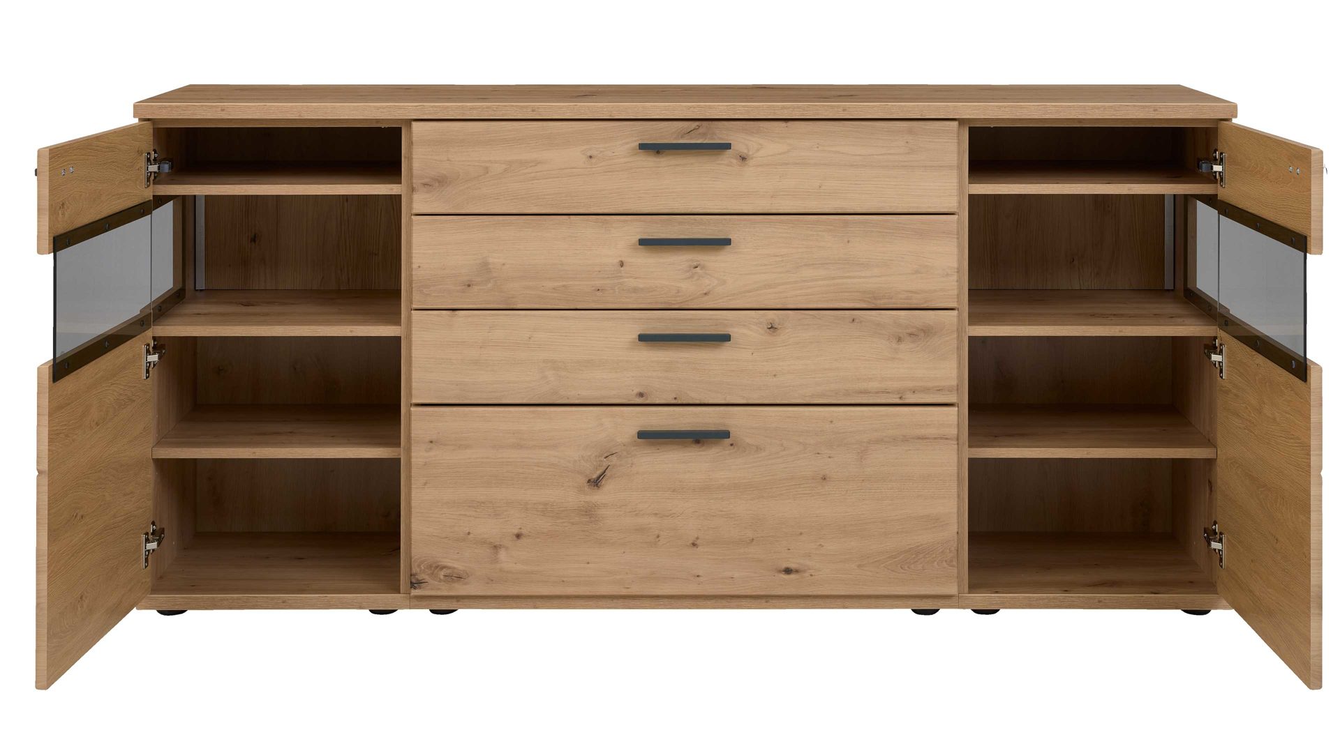 Sideboard Interliving aus Holz in Holzfarben Interliving Wohnzimmer Serie 2110 - Sideboard Alteiche - zwei Türen, vier Schubladen, Breite ca. 180 cm