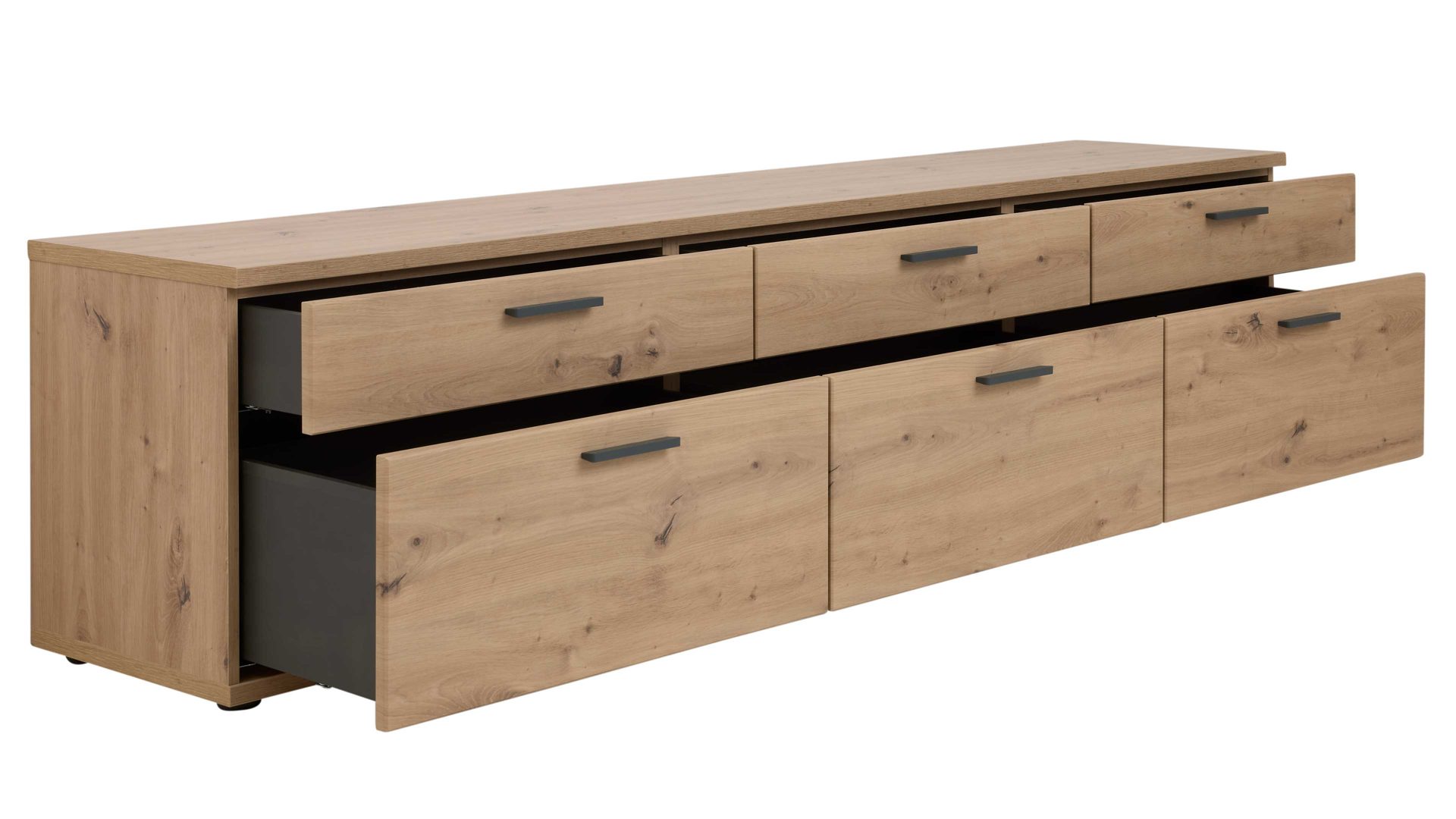 Wohnwand Interliving aus Holz in Holzfarben Interliving Wohnzimmer Serie 2110 - Wohnwand Alteiche - fünfteilig, Breite ca. 345 cm