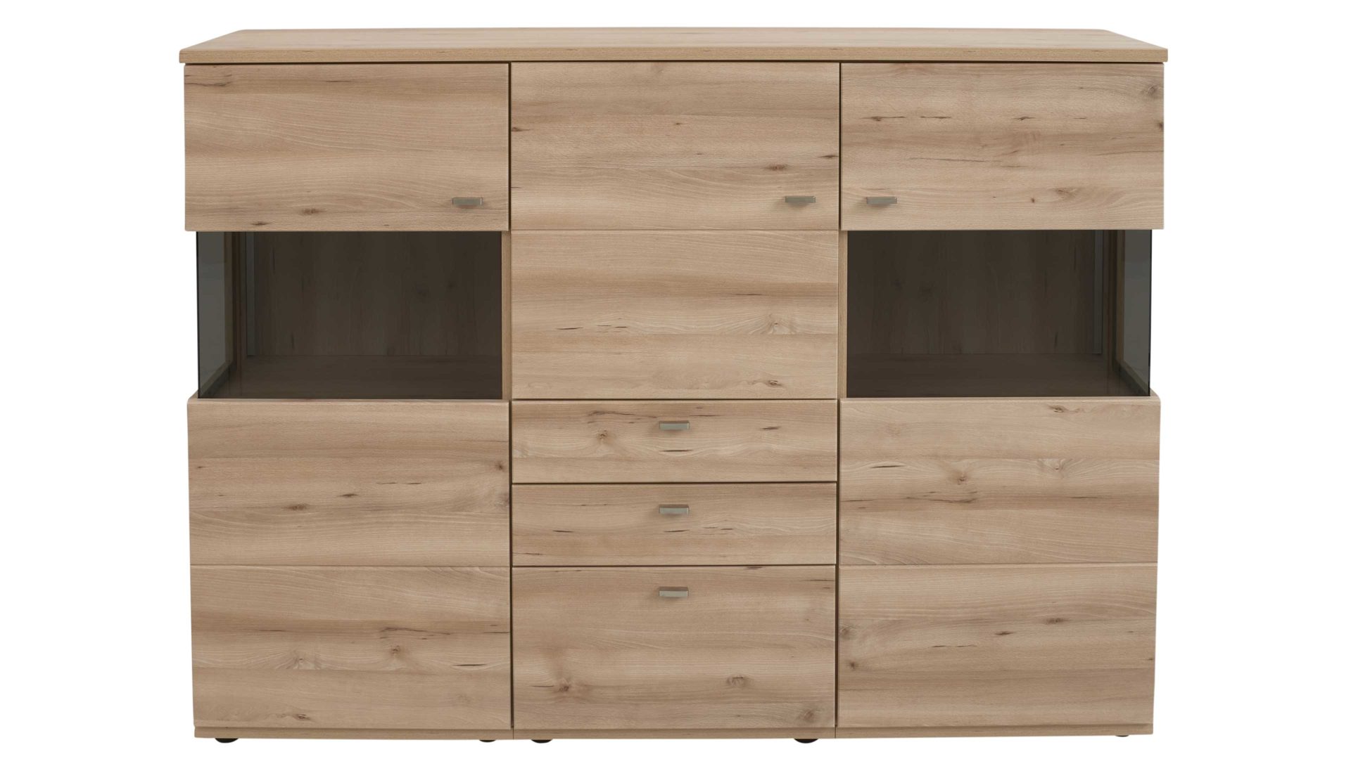 Highboard Interliving aus Holz in Holzfarben Hell Interliving Wohnzimmer Serie 2110 - Highboard 18070 Naturbuche - drei Türen, drei Schubladen, Breite ca. 180 cm