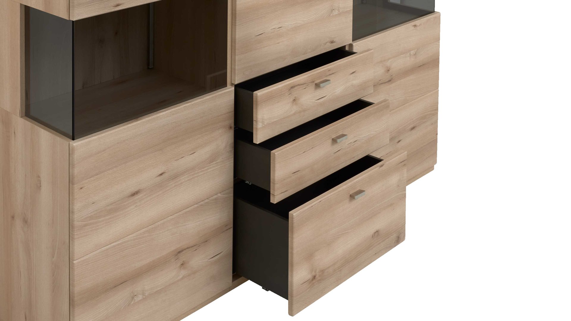 Highboard Interliving aus Holz in Holzfarben Hell Interliving Wohnzimmer Serie 2110 - Highboard Naturbuche - drei Türen, drei Schubladen, Breite ca. 180 cm