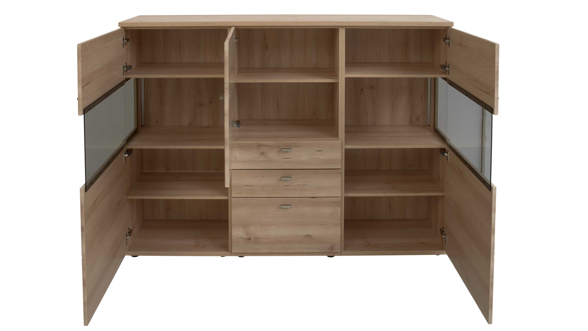 Highboard Interliving aus Holz in Holzfarben Hell Interliving Wohnzimmer Serie 2110 - Highboard 18070 Naturbuche - drei Türen, drei Schubladen, Breite ca. 180 cm