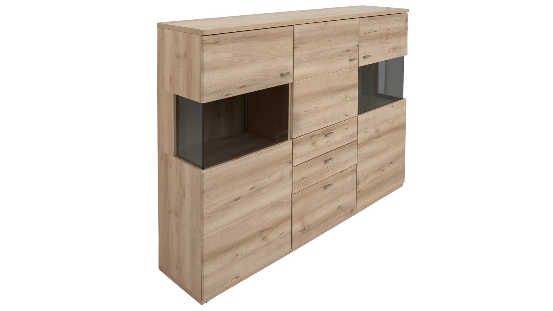 Highboard Interliving aus Holz in Holzfarben Hell Interliving Wohnzimmer Serie 2110 - Highboard 18070 Naturbuche - drei Türen, drei Schubladen, Breite ca. 180 cm