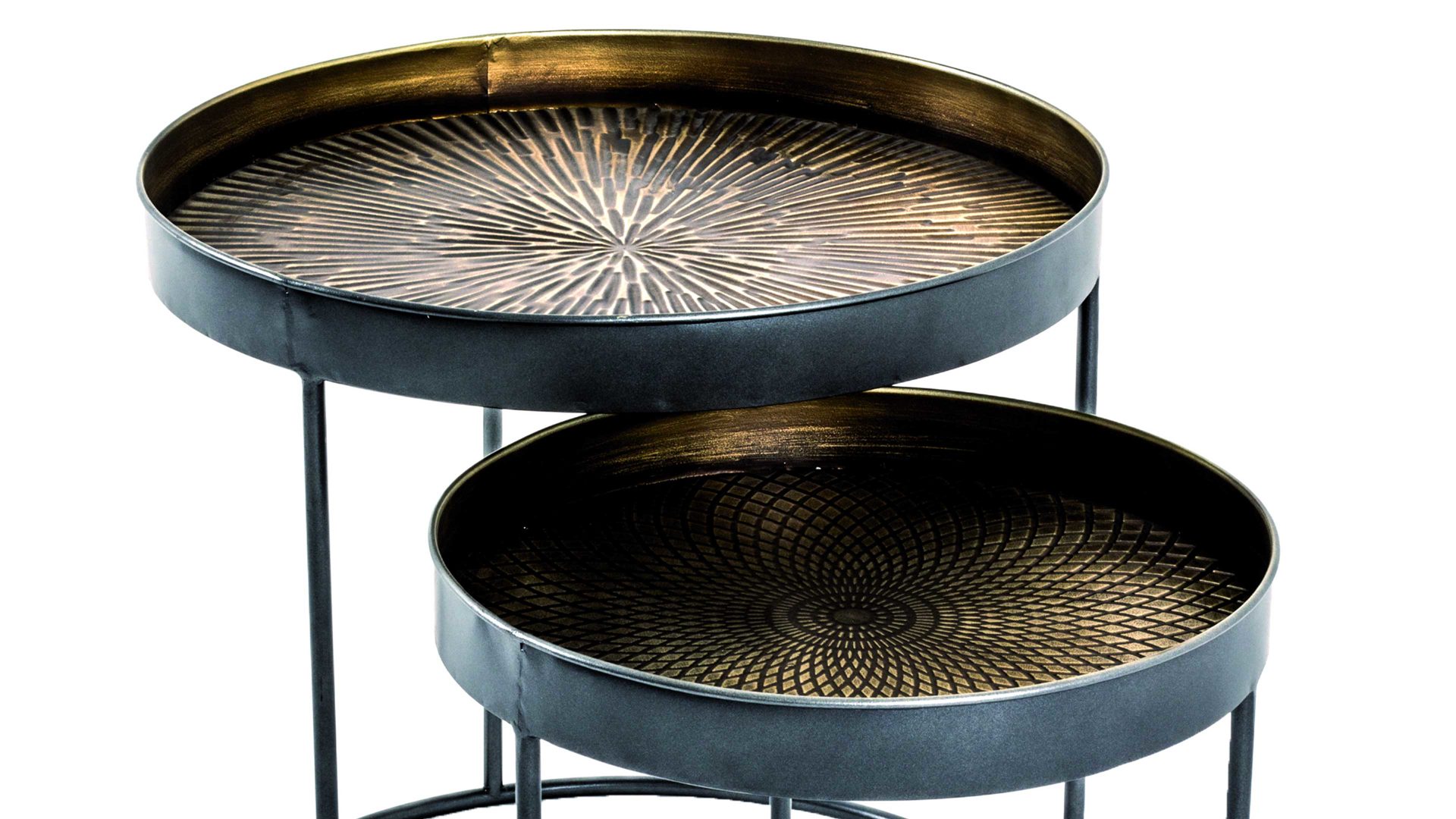 Beistelltisch Haku aus Metall in Schwarz Beistelltisch-Set schwarz kupferfarbenes Metall - zweiteilig