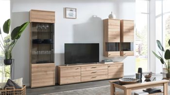 Wohnwand Interliving aus Holz in Holzfarben Hell Interliving Wohnzimmer Serie 2110 - Wohnwand Naturbuche - sechsteilig, Breite ca. 315 cm