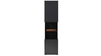 Vitrine Mca furniture aus Holz in Schwarz Wohnmöbelserie Messina - Vitrine Schwarzgrau & Risseche - eine Tür, Höhe ca. 201 cm