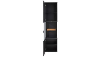 Vitrine Mca furniture aus Holz in Schwarz Wohnmöbelserie Messina - Vitrine Schwarzgrau & Risseche - eine Tür, Höhe ca. 201 cm