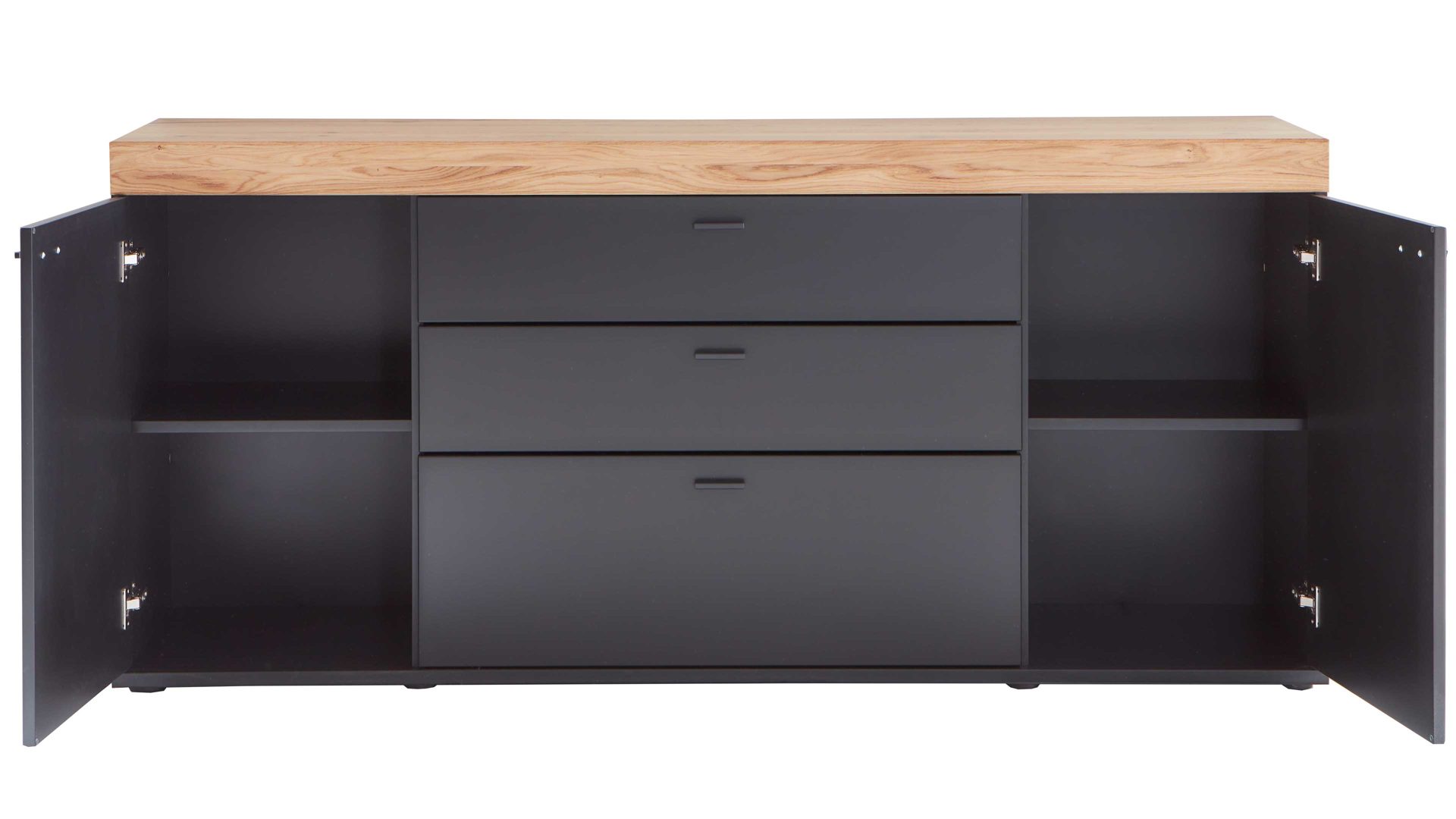 Sideboard Mca furniture aus Holz in Schwarz Wohnmöbelserie Messina - Sideboard Schwarzgrau & Risseiche - zwei Türen, drei Schubladen, Breite ca. 180 cm